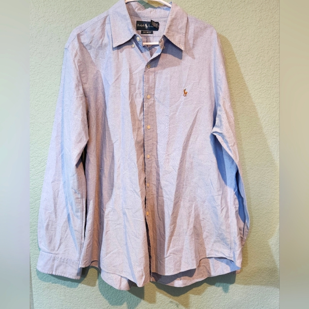 Ralph Lauren Chambray Shirt Men's XL Blue Button Down Long Sleeve Custom Fit